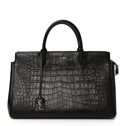 Saint Laurent Calfskin Crocodile Embossed Medium Cabas Rive Gauche Black 1 of 11