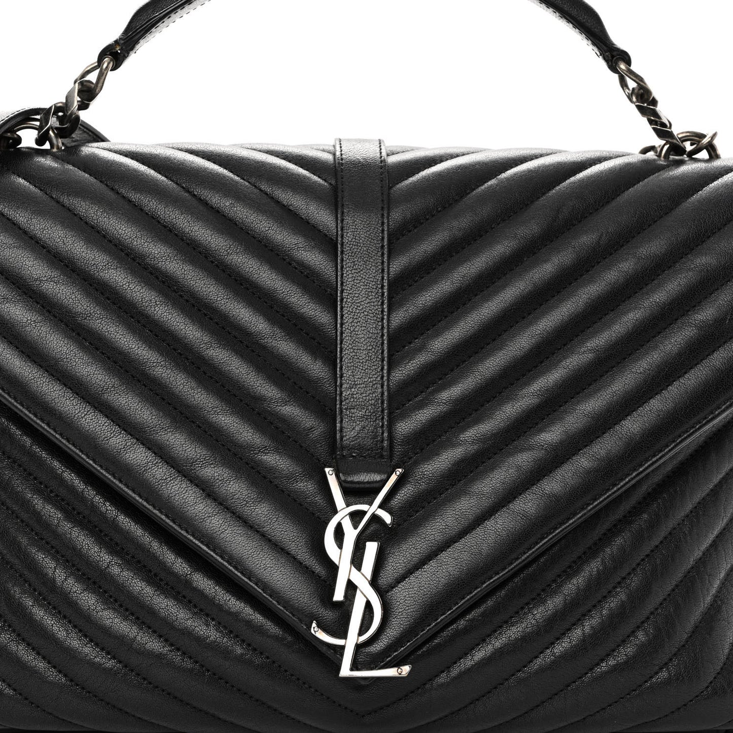 Sheepskin Matelasse Chevron Monogram Large College Satchel Black
