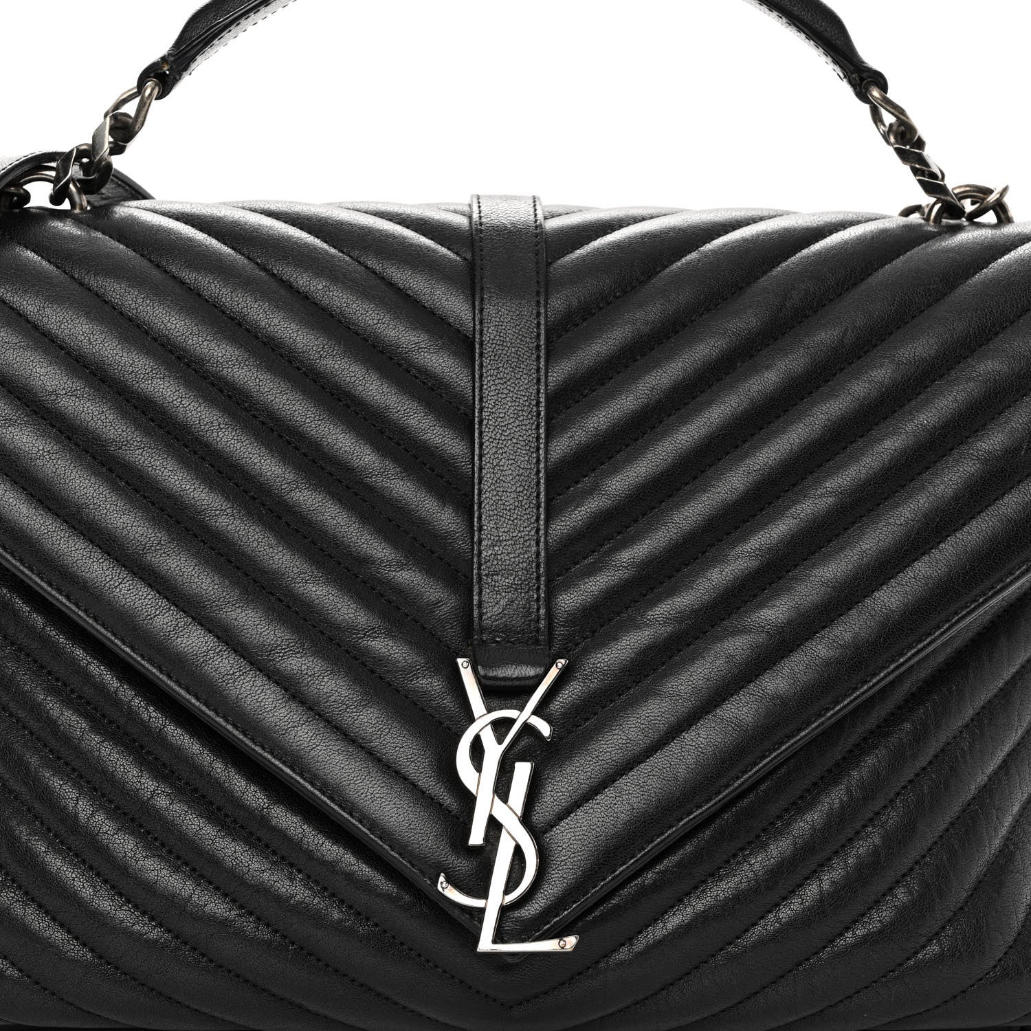 Saint Laurent Sheepskin Matelasse Chevron Monogram Large College Satchel Black 7 of 9