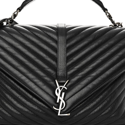 Saint Laurent Sheepskin Matelasse Chevron Monogram Large College Satchel Black 7 of 9