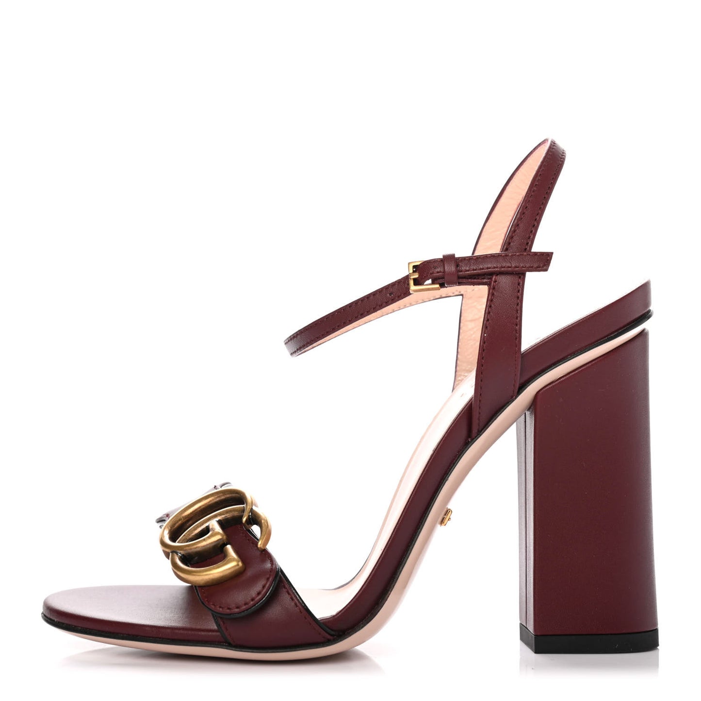 Lifford Calfskin GG Marmont Ankle Wrap 105mm Sandals 35 Vintage Bordeaux