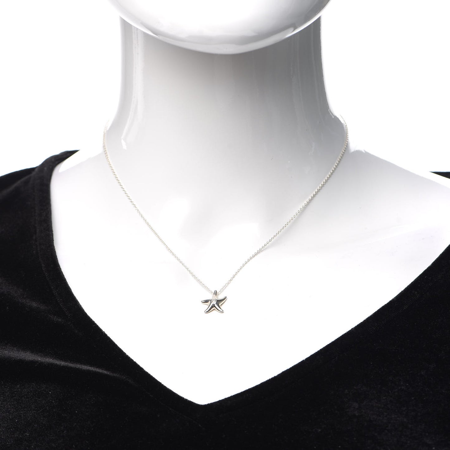 Sterling Silver Diamond 12mm Elsa Peretti Starfish Pendant Necklace