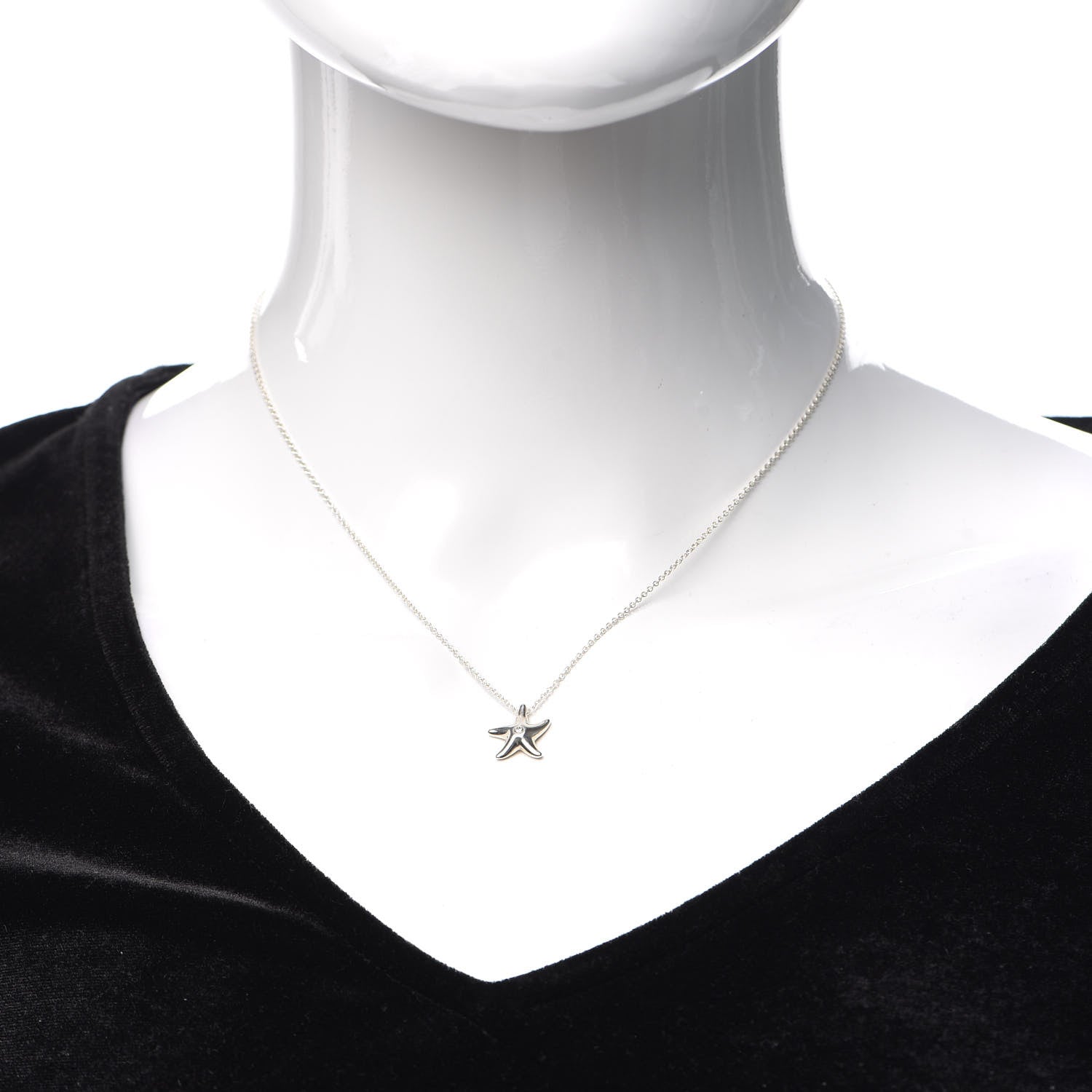 Tiffany Sterling Silver Diamond 12mm Elsa Peretti Starfish Pendant Necklace 2 of 6