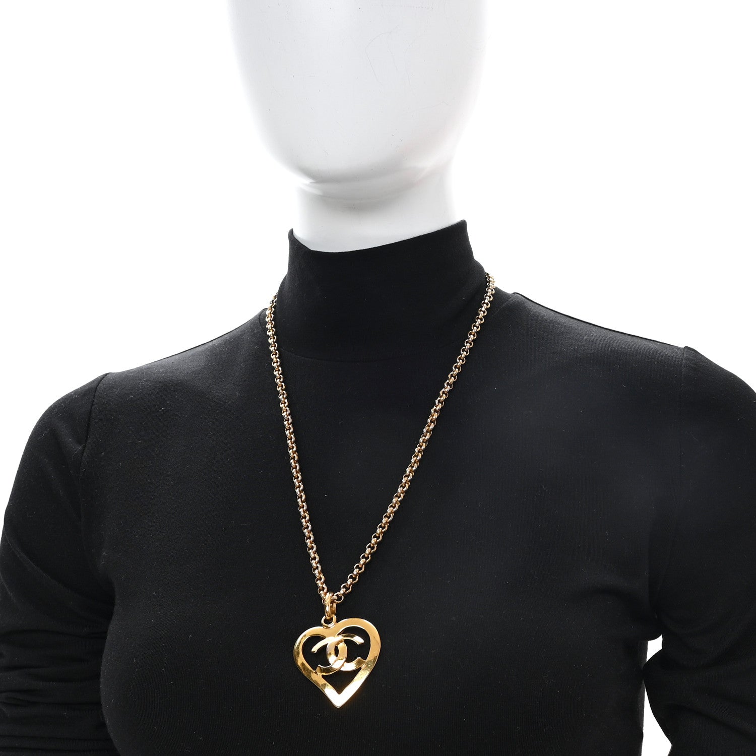 Chanel CC Heart Chain Pendant Necklace Gold 2 of 5