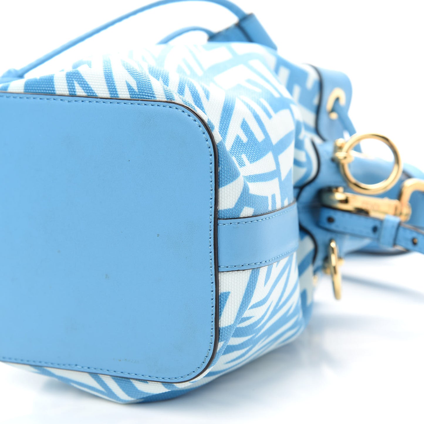 X SARAH COLEMAN Glazed Canvas Vitello King F is Fendi FF Vertigo Mini Mon Tresor Bucket Bag Cyber Blue White