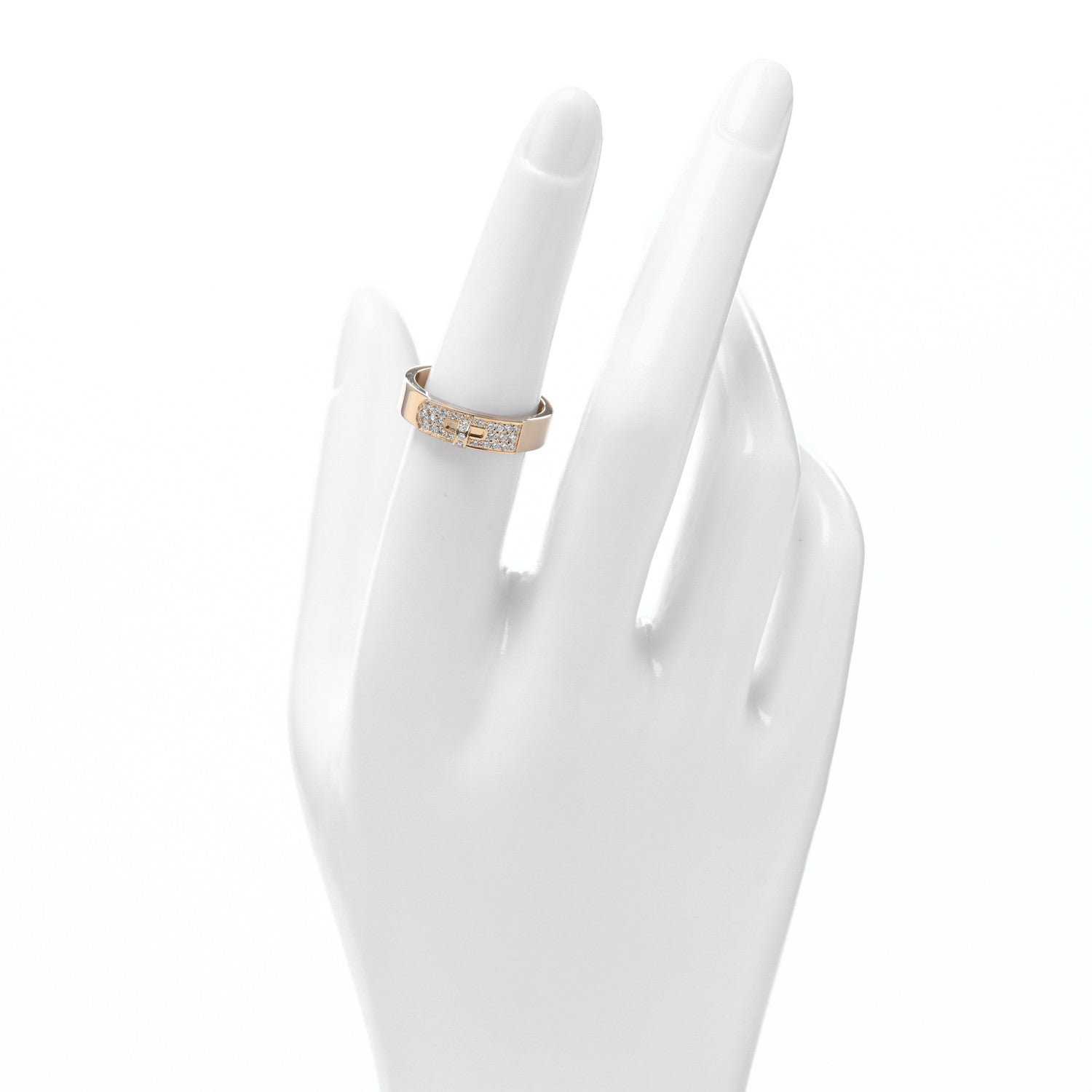 Hermes 18K Yellow Gold Diamond Pave Kelly Ring 53 6.25 2 of 5