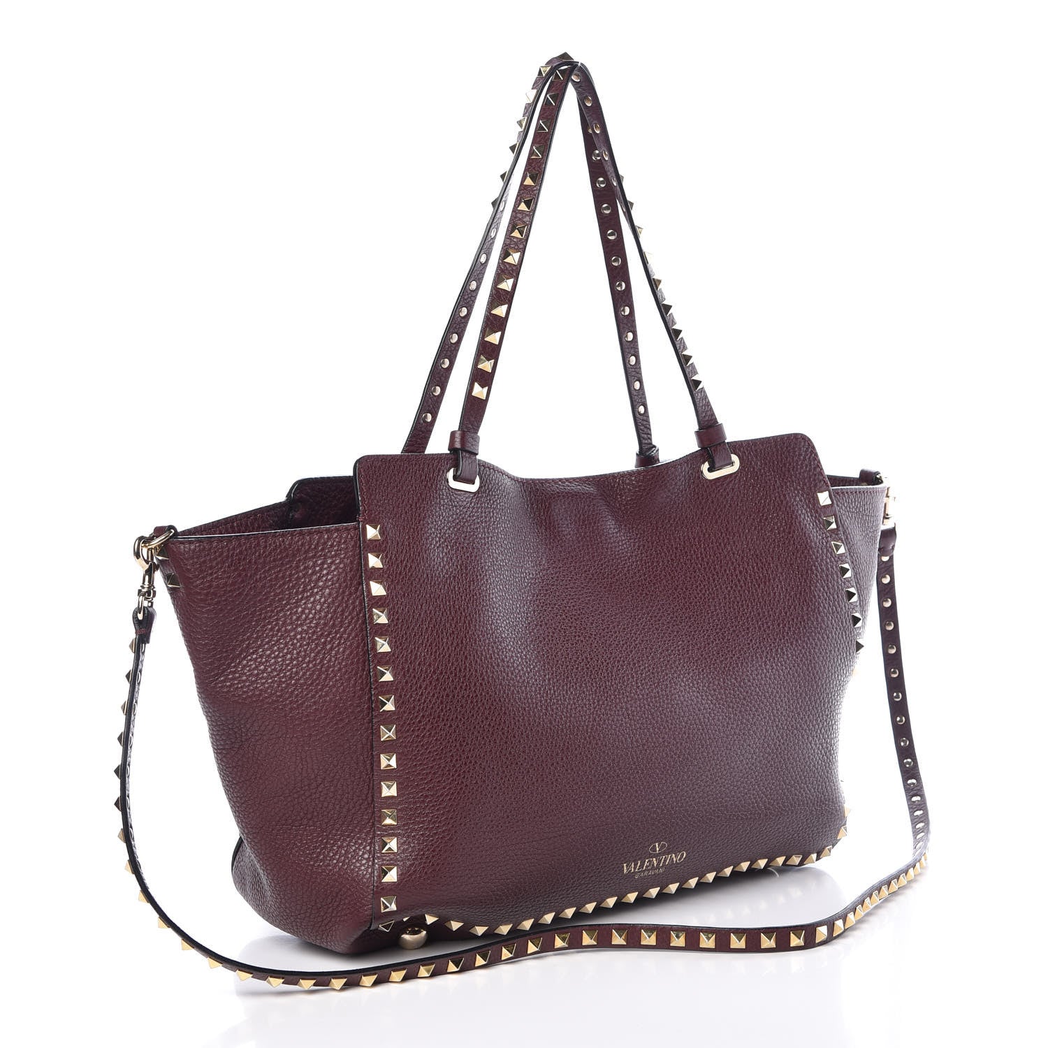 Valentino Garavani Pebbled Calfskin Medium Rockstud Tote Rubin 4 of 9