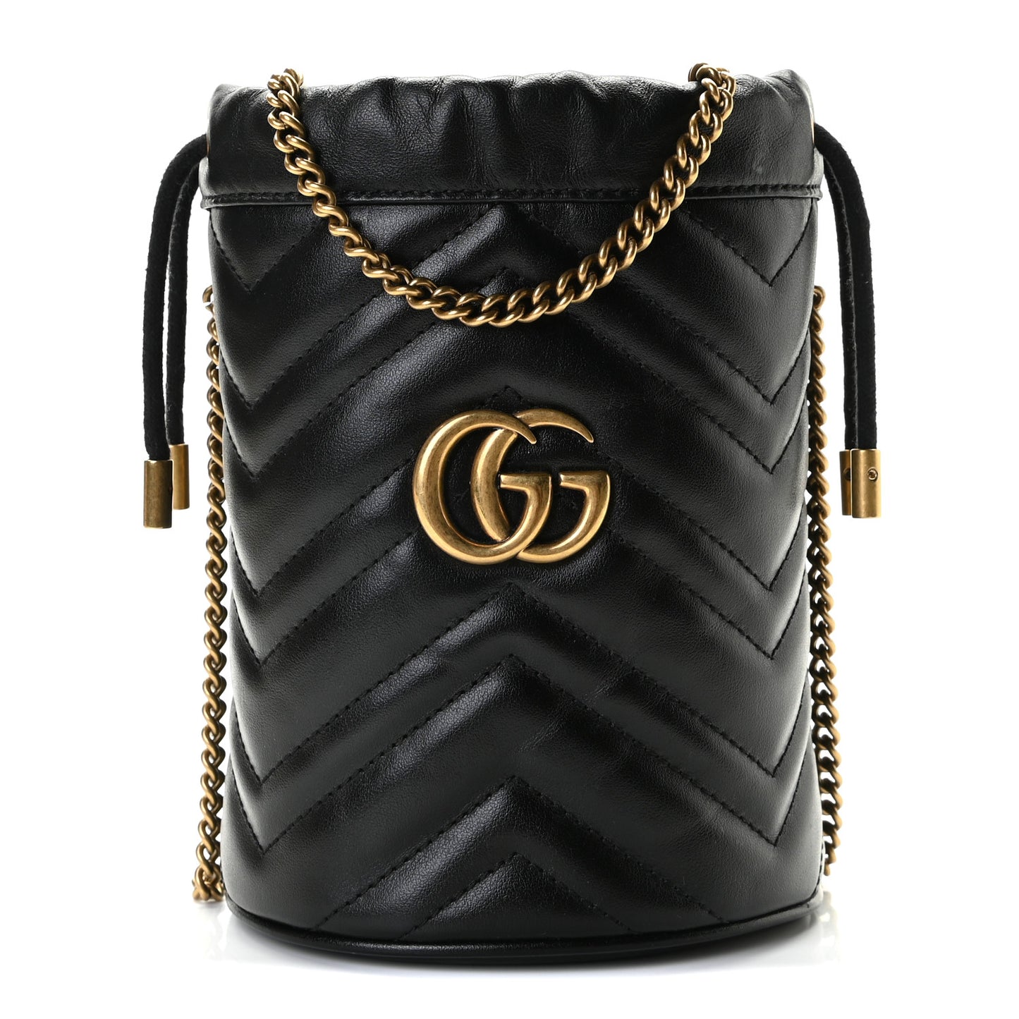 Calfskin Matelasse Mini GG Marmont 2.0 Bucket Bag Black