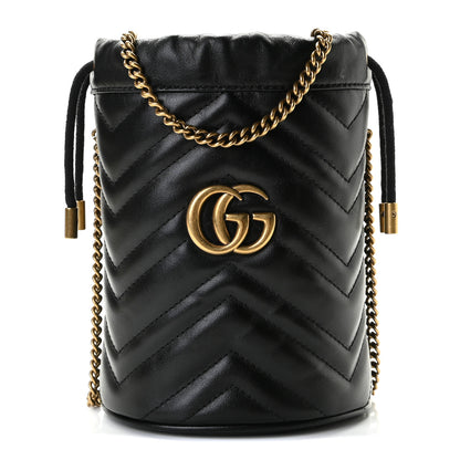 Gucci Calfskin Matelasse Mini GG Marmont 2.0 Bucket Bag Black 1 of 7