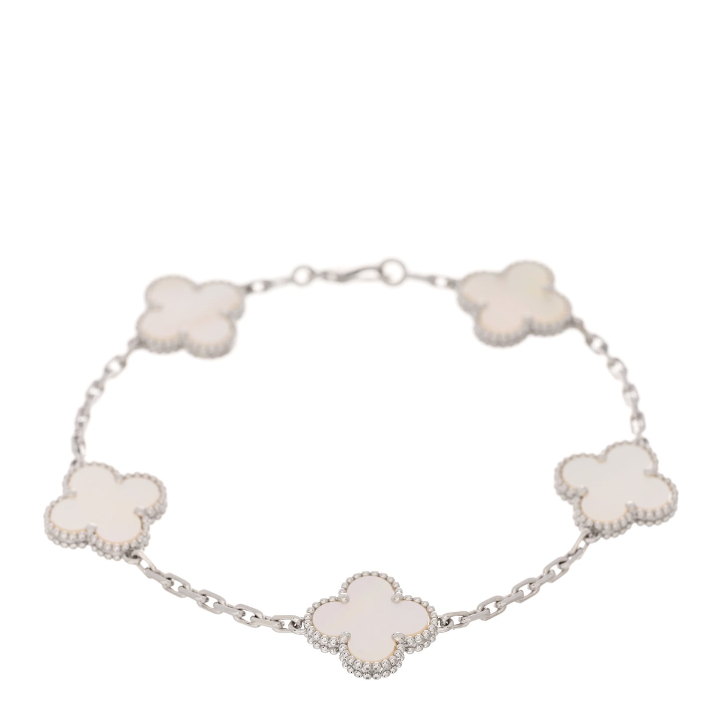 18K White Gold Mother of Pearl 5 Motifs Vintage Alhambra Bracelet
