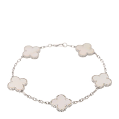 Van Cleef & Arpels 18K White Gold Mother of Pearl 5 Motifs Vintage Alhambra Bracelet 1 of 4