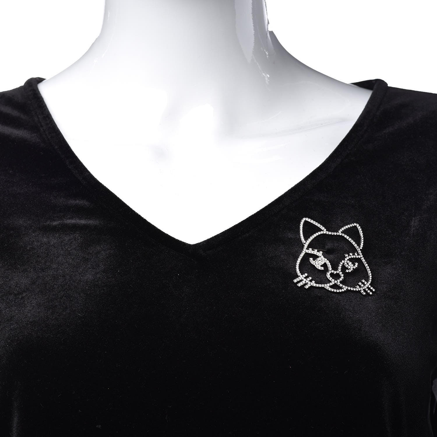 Chanel Strass Crystal Emoji Choupette Cat Brooch Silver 2 of 5