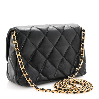 Chanel Shiny Lambskin Quilted Mini Pearl Logo Flap Black 3 of 10