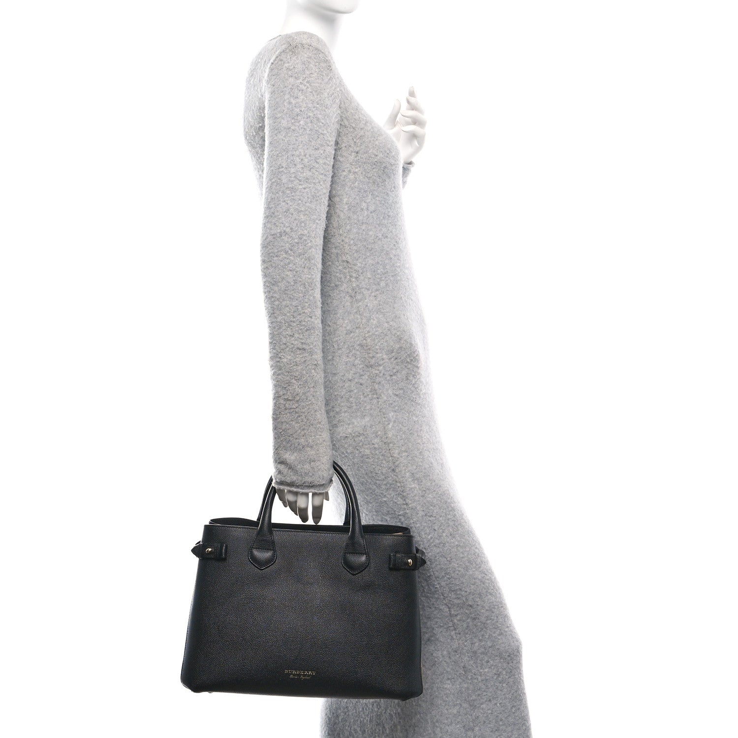 Burberry Derby Calfskin House Check Medium Banner Tote Black 2 of 8