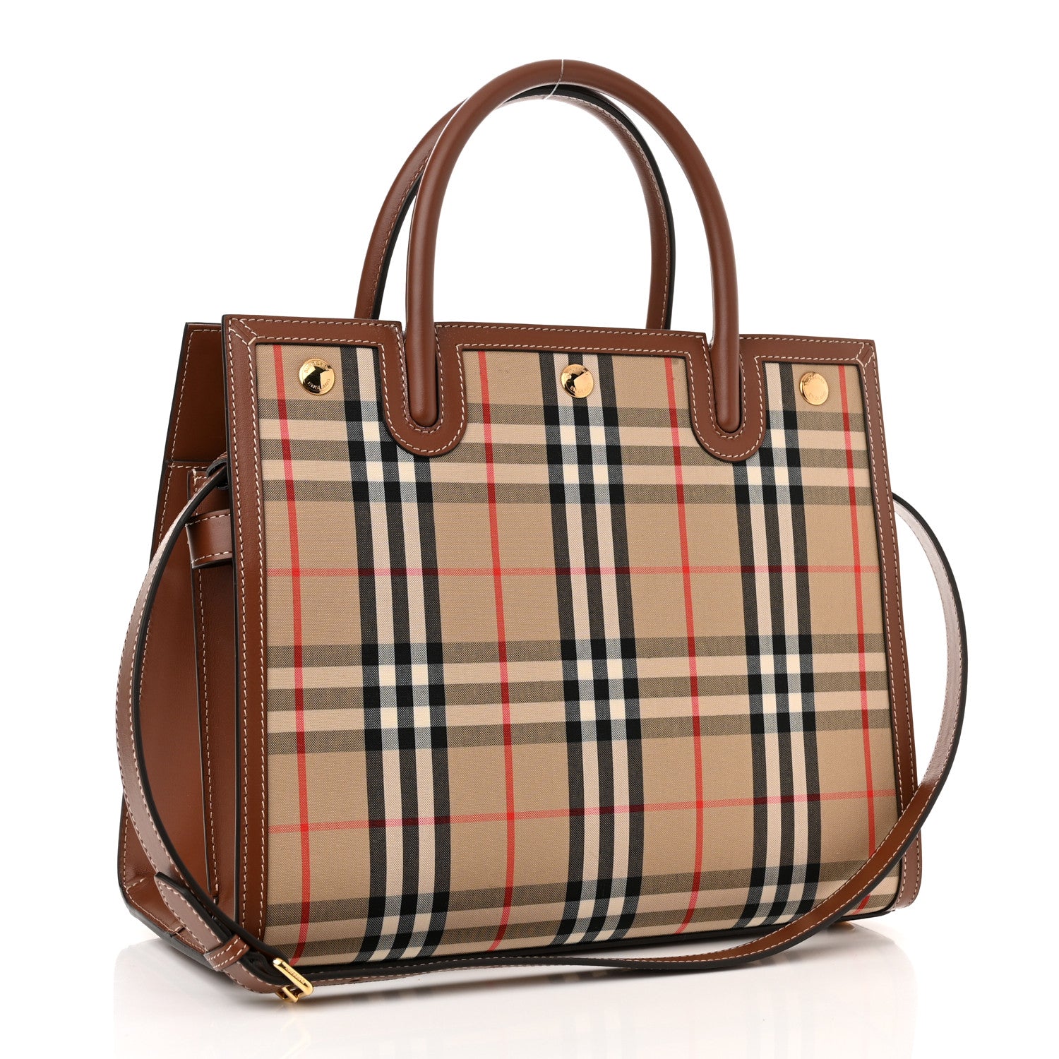 Burberry Calfskin Vintage Check Two Handle Title Bag Archive Beige 3 of 10