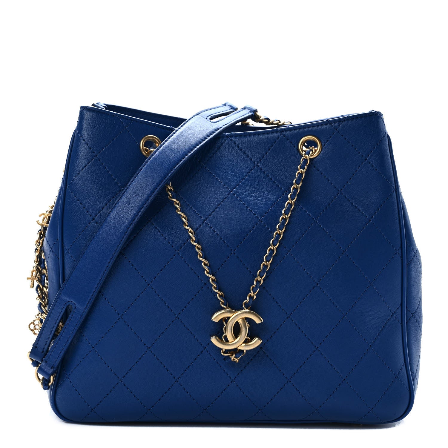 Chanel Calfskin Stitched Egyptian Amulet Drawstring Bag Blue 1 of 9