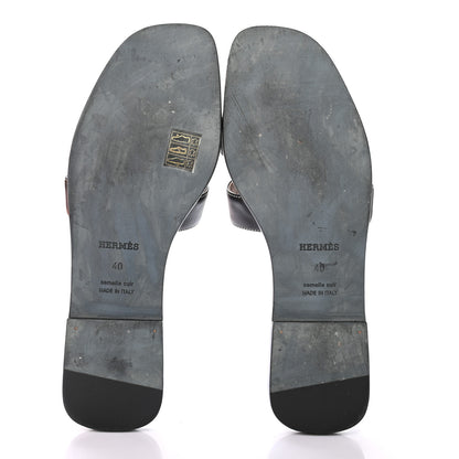 Hermes Box Calfskin Oran Sandals 40 Black 4 of 6