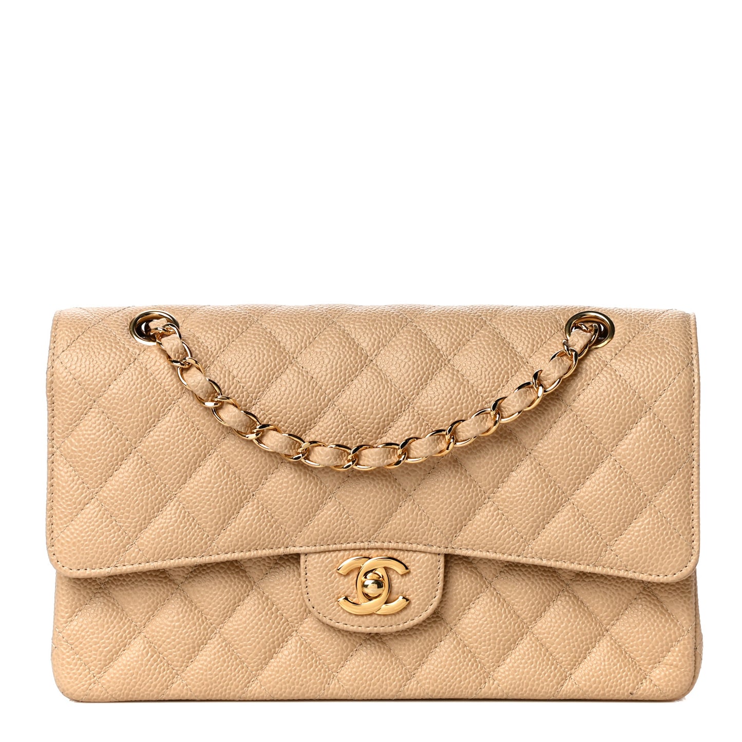 Caviar Quilted Medium Double Flap Beige Clair