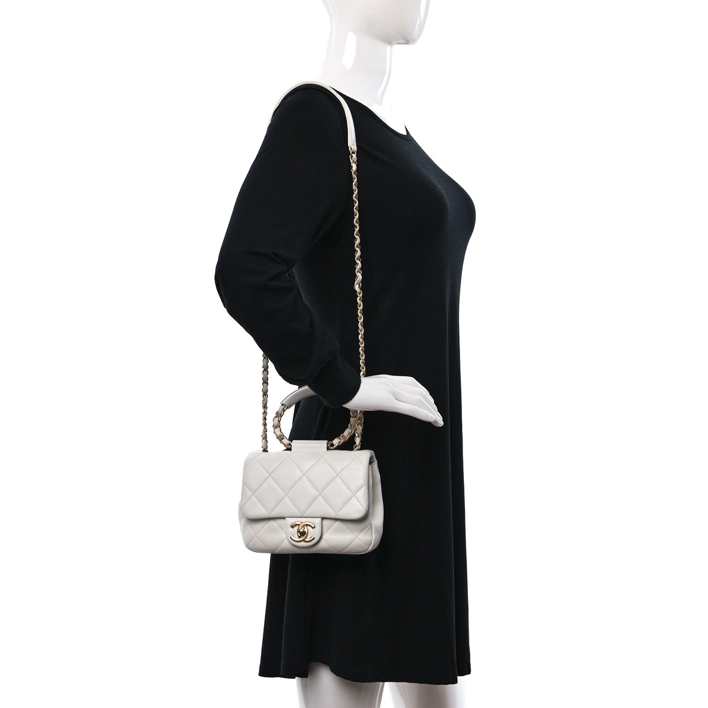 Lambskin Quilted Small Circular Handle Bag White