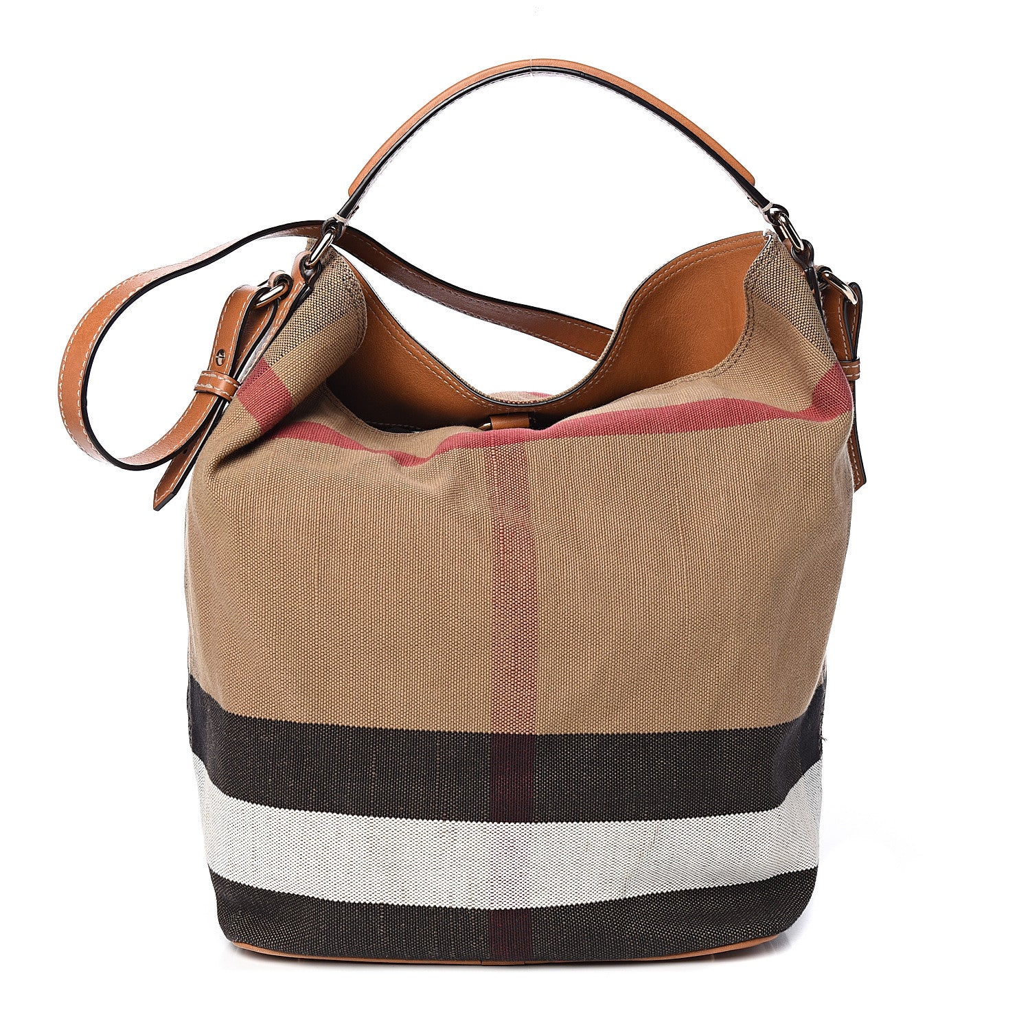 Burberry Canvas Mega Check Medium Ashby Hobo Saddle Brown 1 of 11