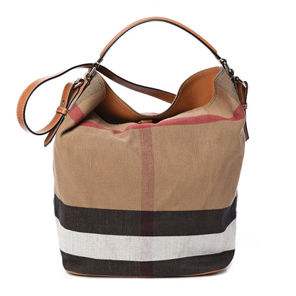 Burberry Canvas Mega Check Medium Ashby Hobo Saddle Brown 1 of 11
