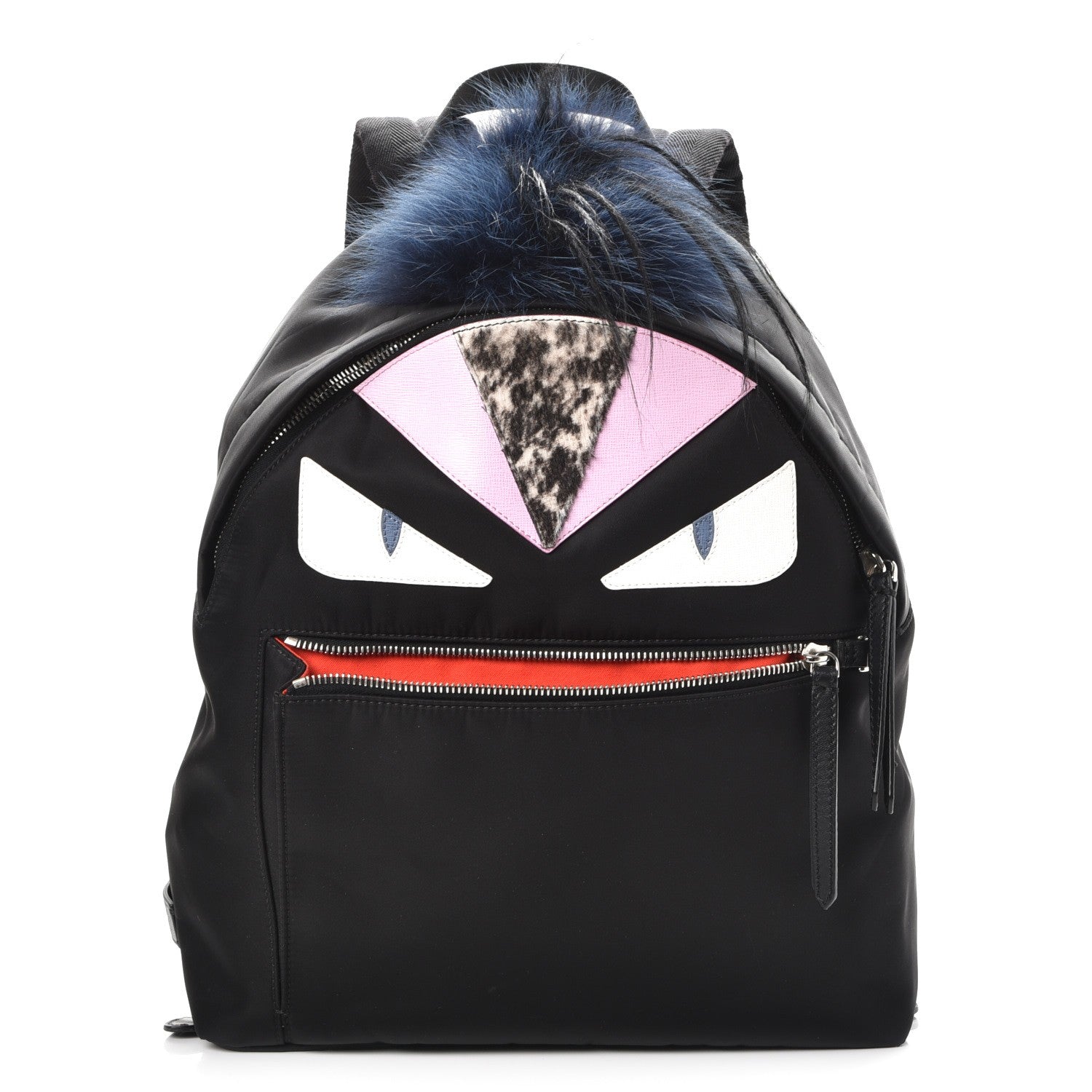 Fendi Nylon Vitello Fox Goat Fur Monster Eyes Backpack Black Multicolor Sky 1 of 7