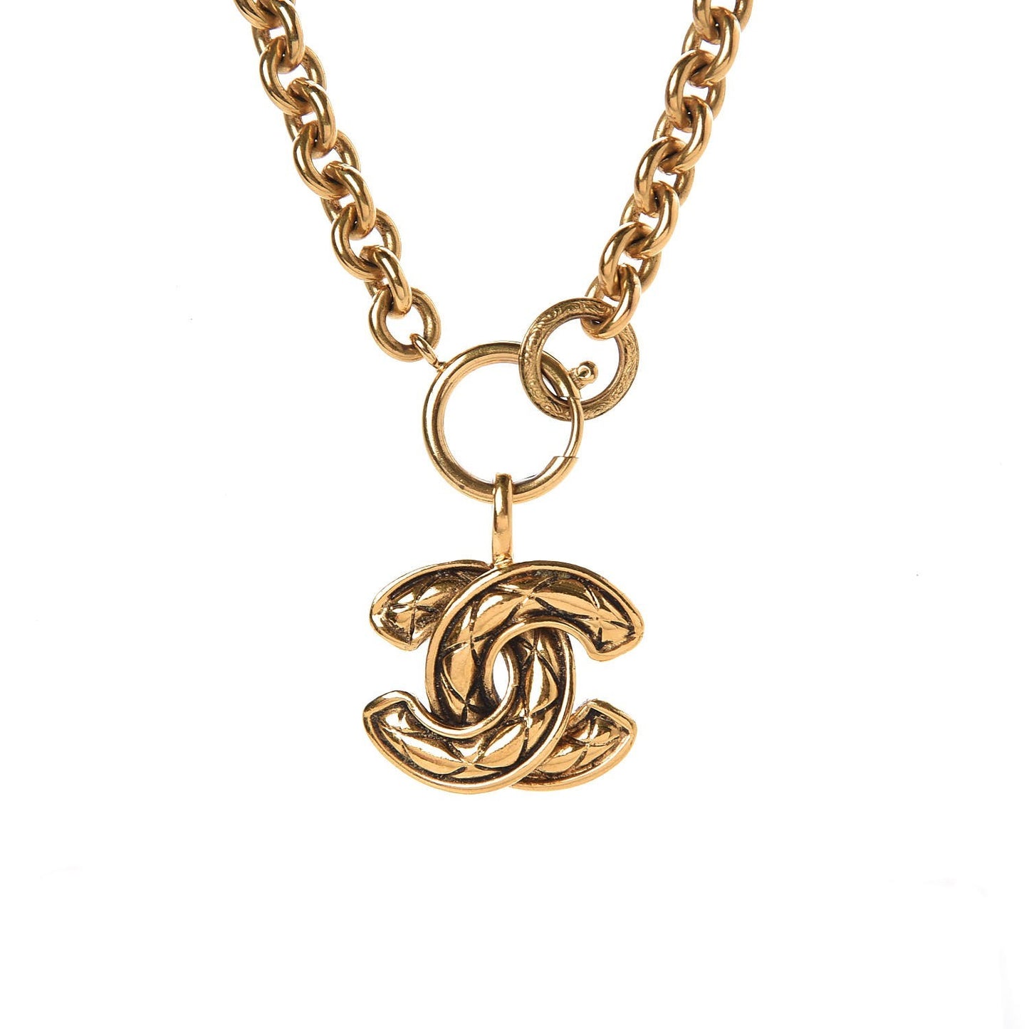 Quilted CC Necklace Gold