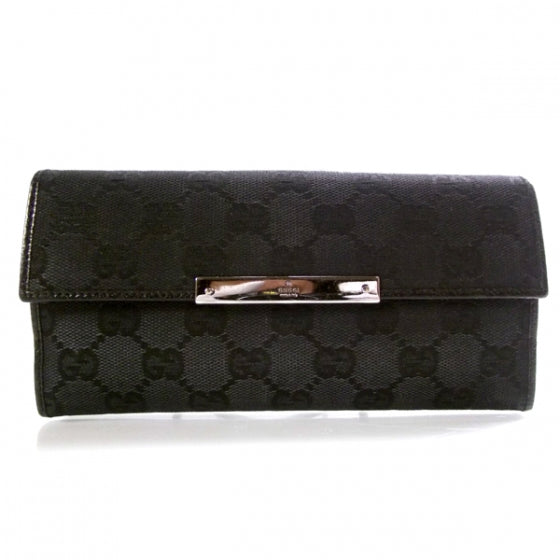 Monogram Engraved Metal Plate Continental Wallet Black