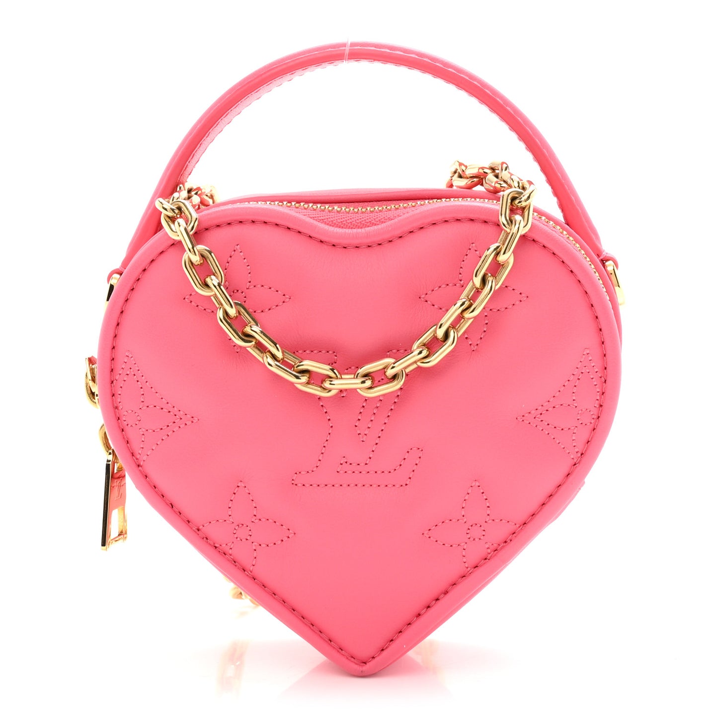 Calfskin Embroidered Monogram Pop My Heart Bag Pouch Dragon Fruit Pink