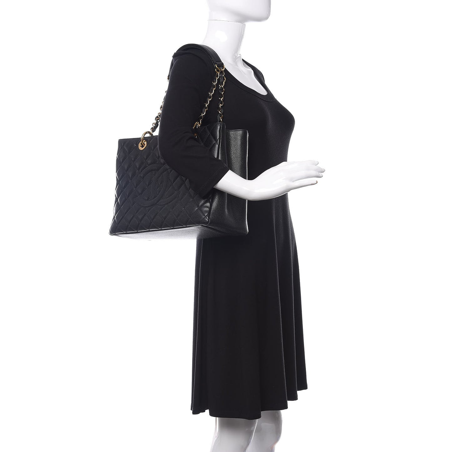 Caviar Quilted Grand Shopping Tote GST Black