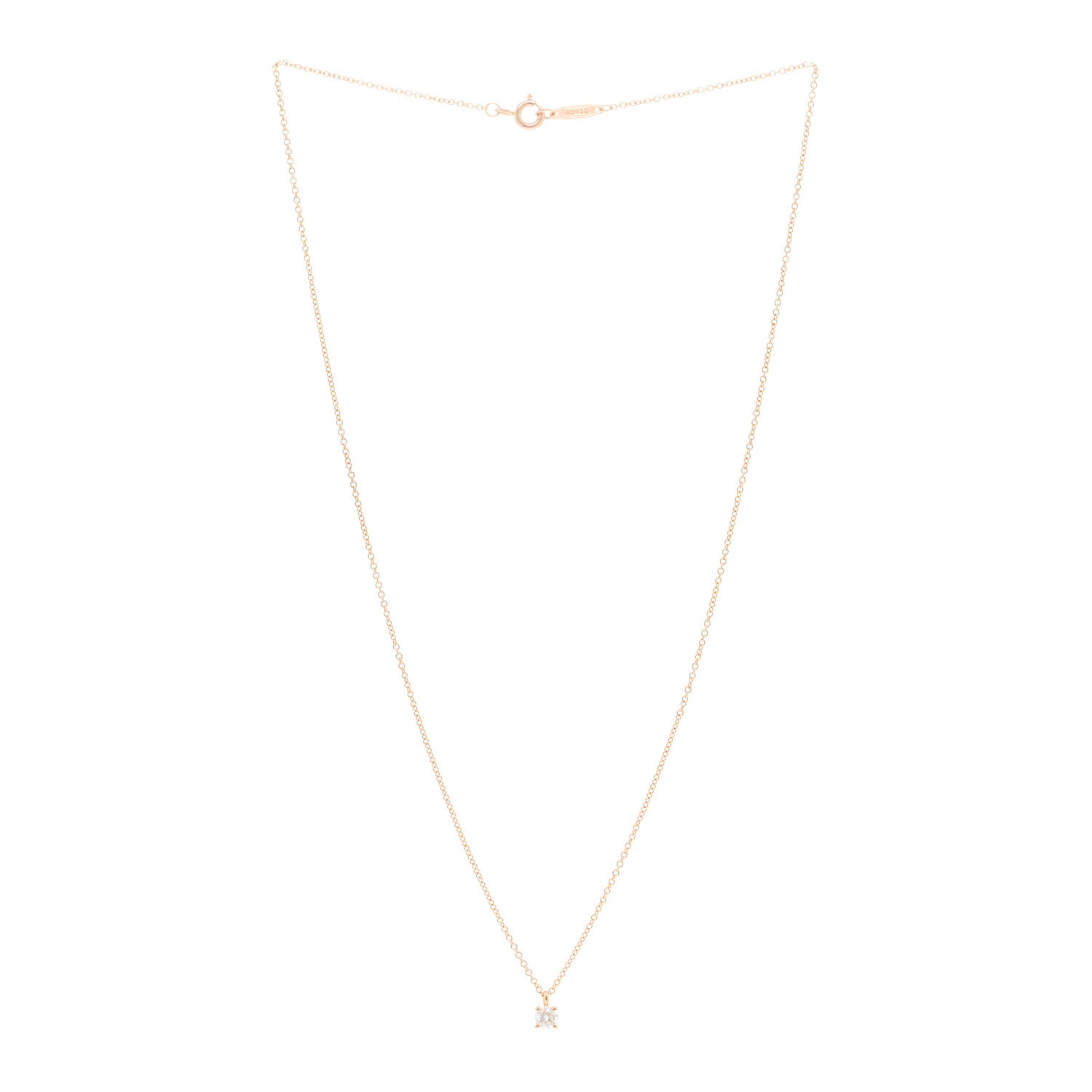 Tiffany 18K Rose Gold Diamond .17ct Solitaire Pendant Necklace 3 of 4