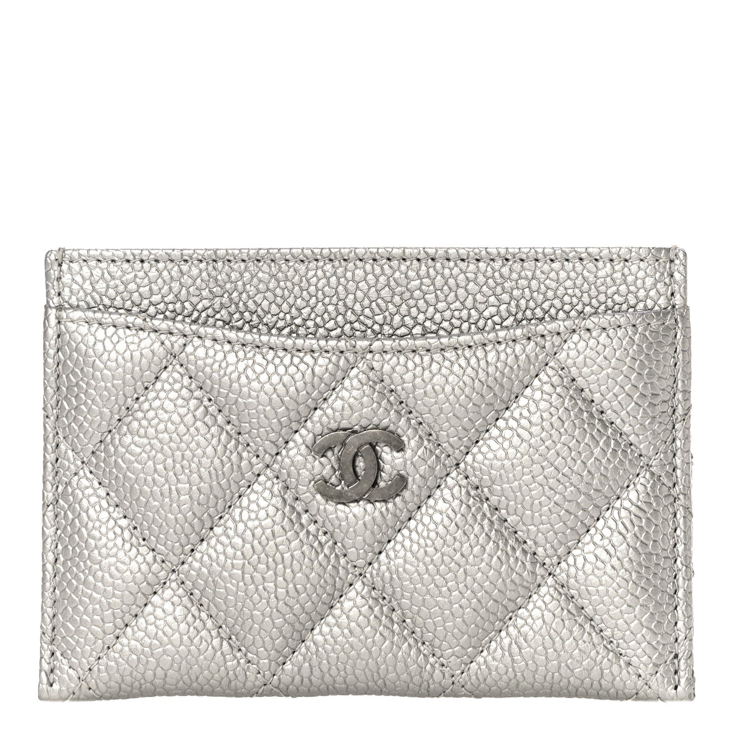 Chanel Metallic Caviar Quilted Card Holder Silver 1 of 11