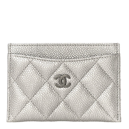 Chanel Metallic Caviar Quilted Card Holder Silver 1 of 11