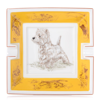 Hermes Porcelain Printed West Highland White Terrier Ashtray Yellow 1 of 6
