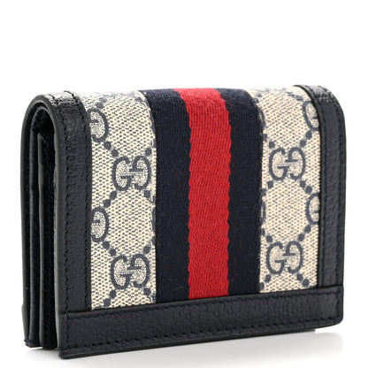 Gucci GG Supreme Monogram Textured Dollar Calfskin Web Ophidia Card Case Beige Blue 3 of 9