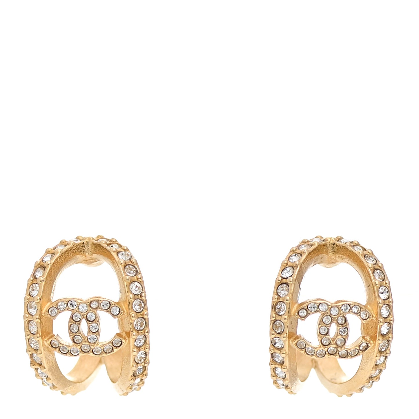 Crystal Strass CC Double Hoop Earrings Gold