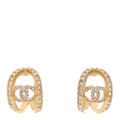 Chanel Crystal Strass CC Double Hoop Earrings Gold 1 of 5