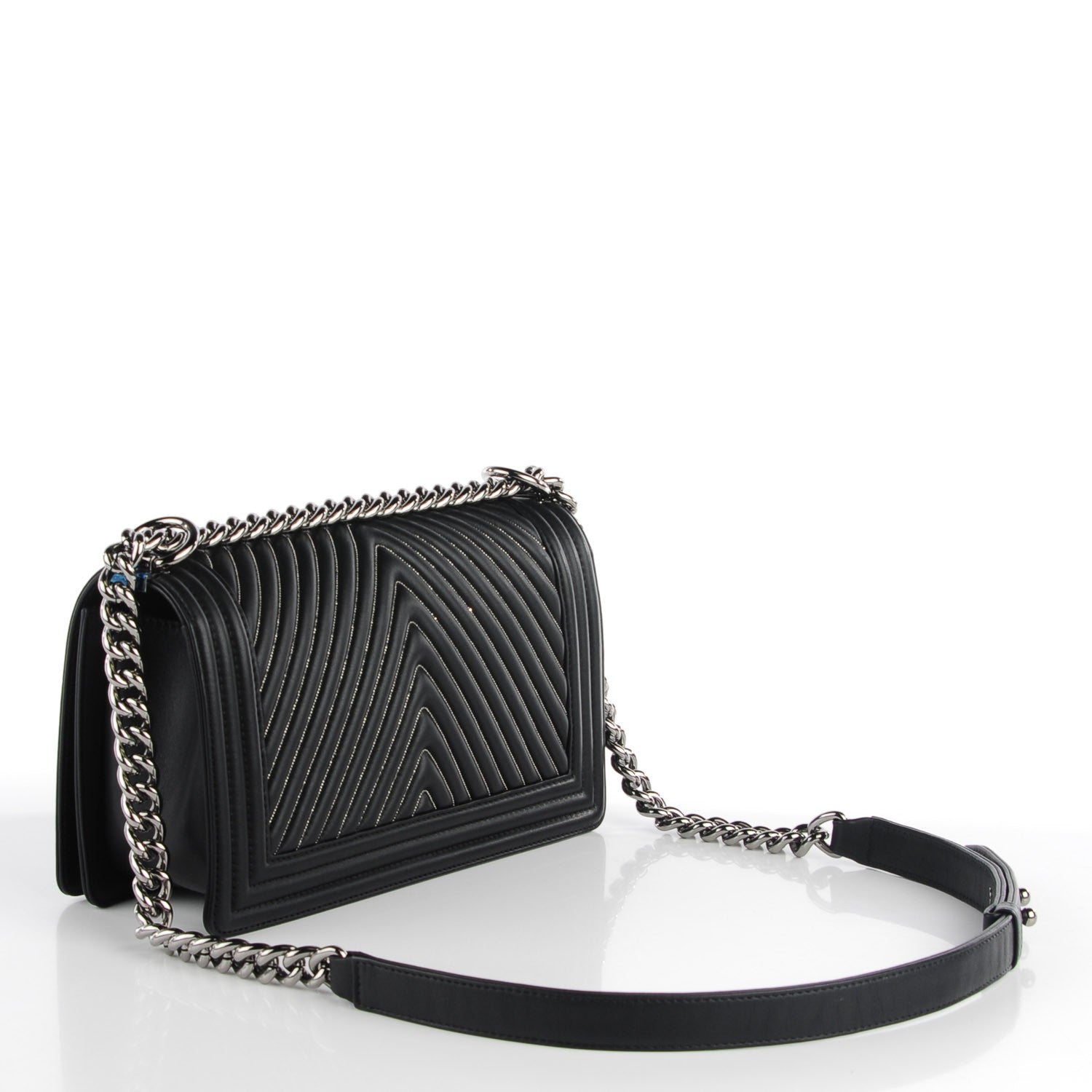 Chanel Calfskin Chevron Quilted Medium Chain Boy Flap Black 3 of 9