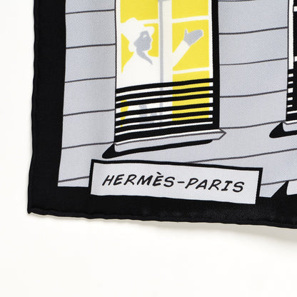 Hermes Silk Minuit Au Faubourg Scarf 70 Anthracite Blanc Jaune Vif 4 of 5
