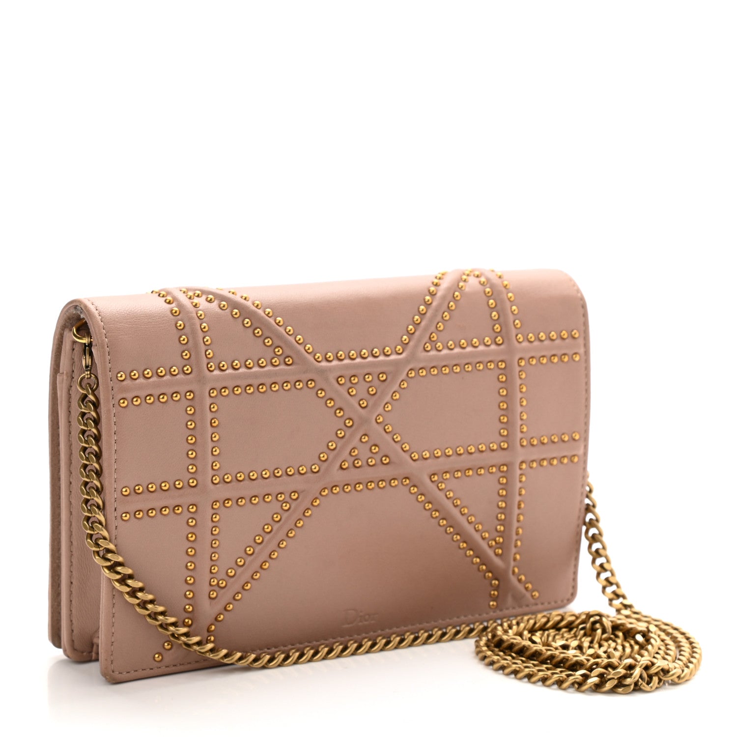 Christian Dior Calfskin Studded Diorama Wallet on Chain Pouch Nude 3 of 8