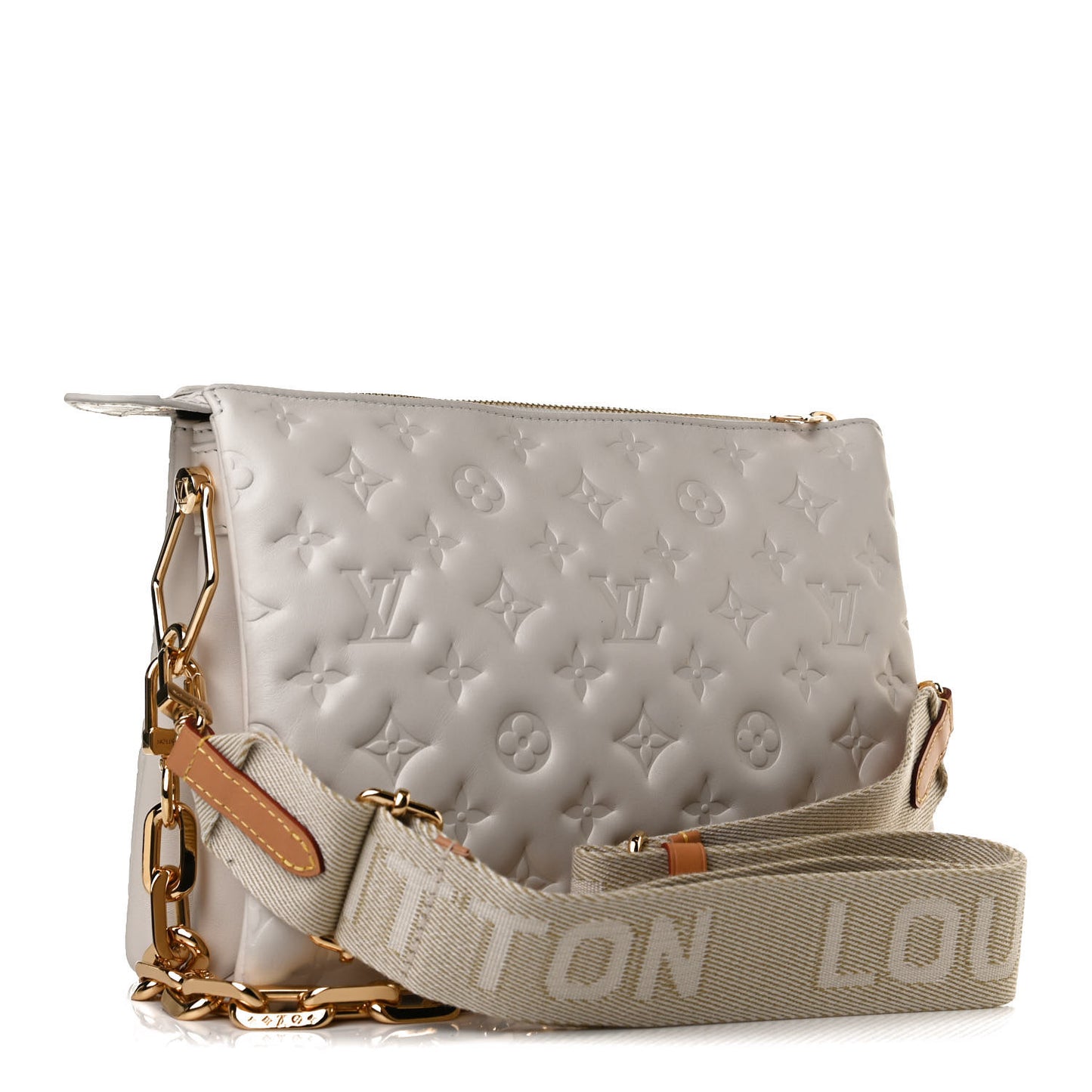 Lambskin Embossed Monogram Coussin PM Beige Cream