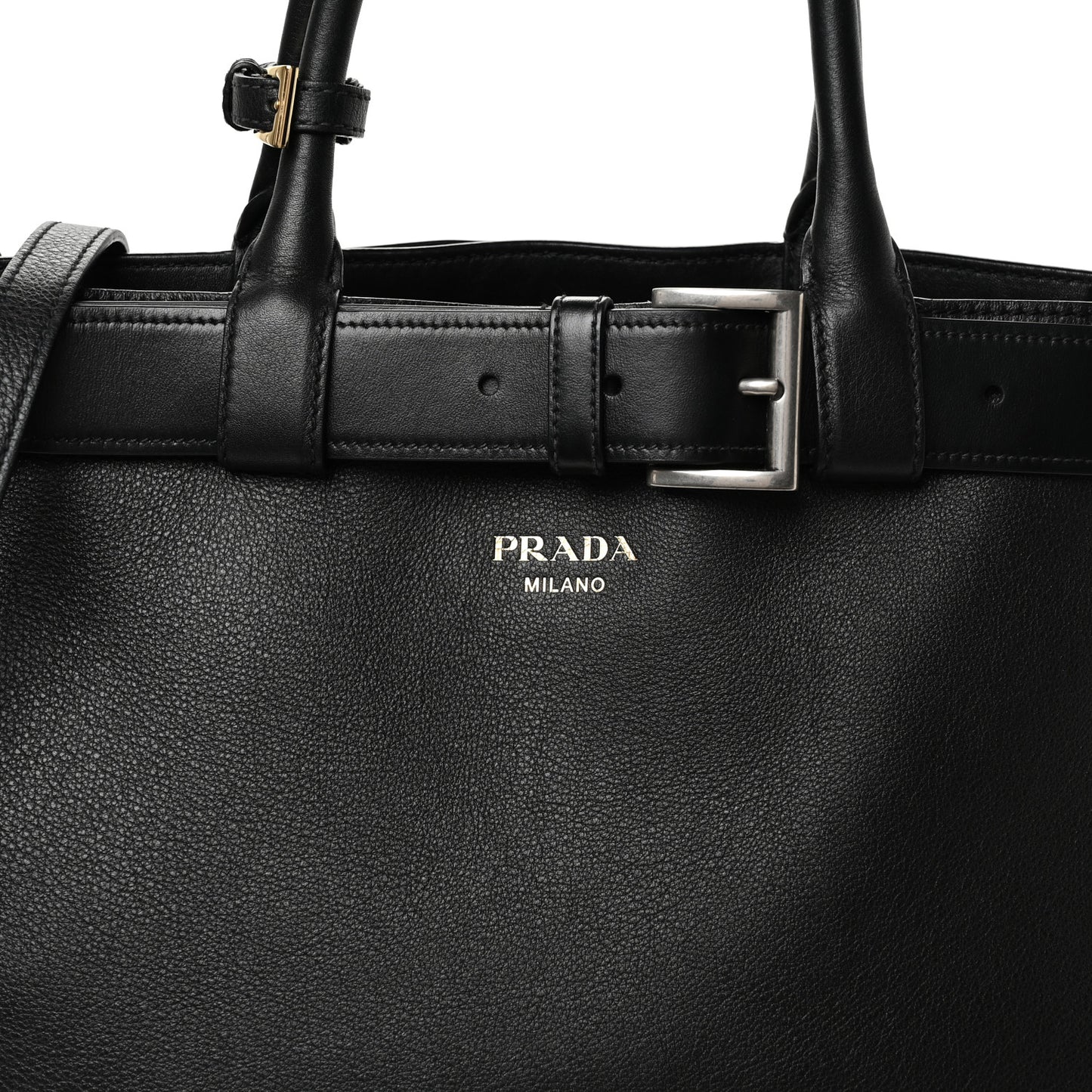 Soft Grain Calfskin Large Buckle Bag With Belt Black