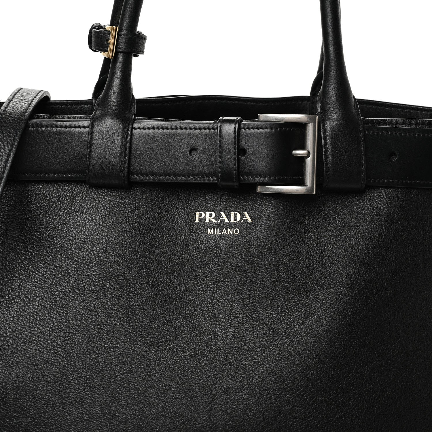 Prada Soft Grain Calfskin Large Buckle Bag With Belt Black 8 of 10
