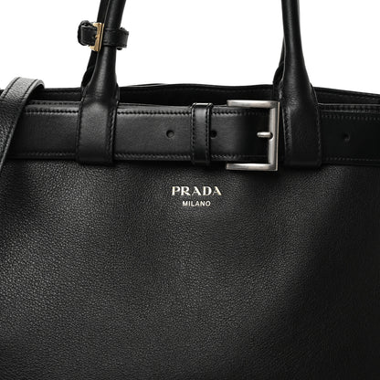 Prada Soft Grain Calfskin Large Buckle Bag With Belt Black 8 of 10