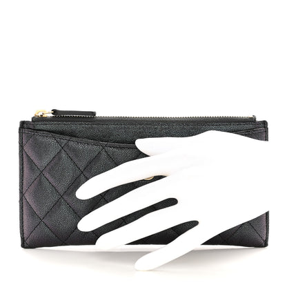 Chanel Iridescent Caviar Quilted Classic Zip Pouch Black 2 of 7