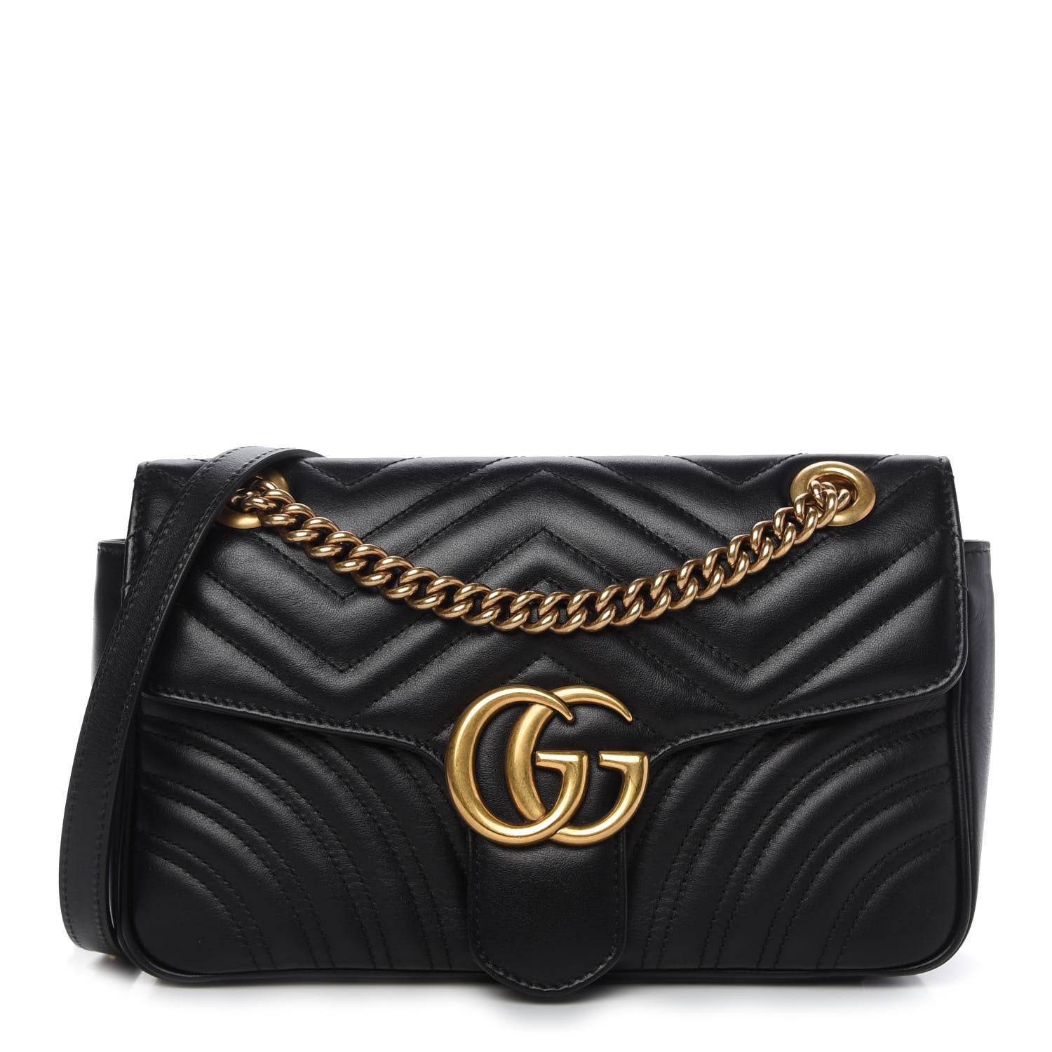 Gucci Calfskin Matelasse Small GG Marmont Shoulder Bag Black 1 of 10