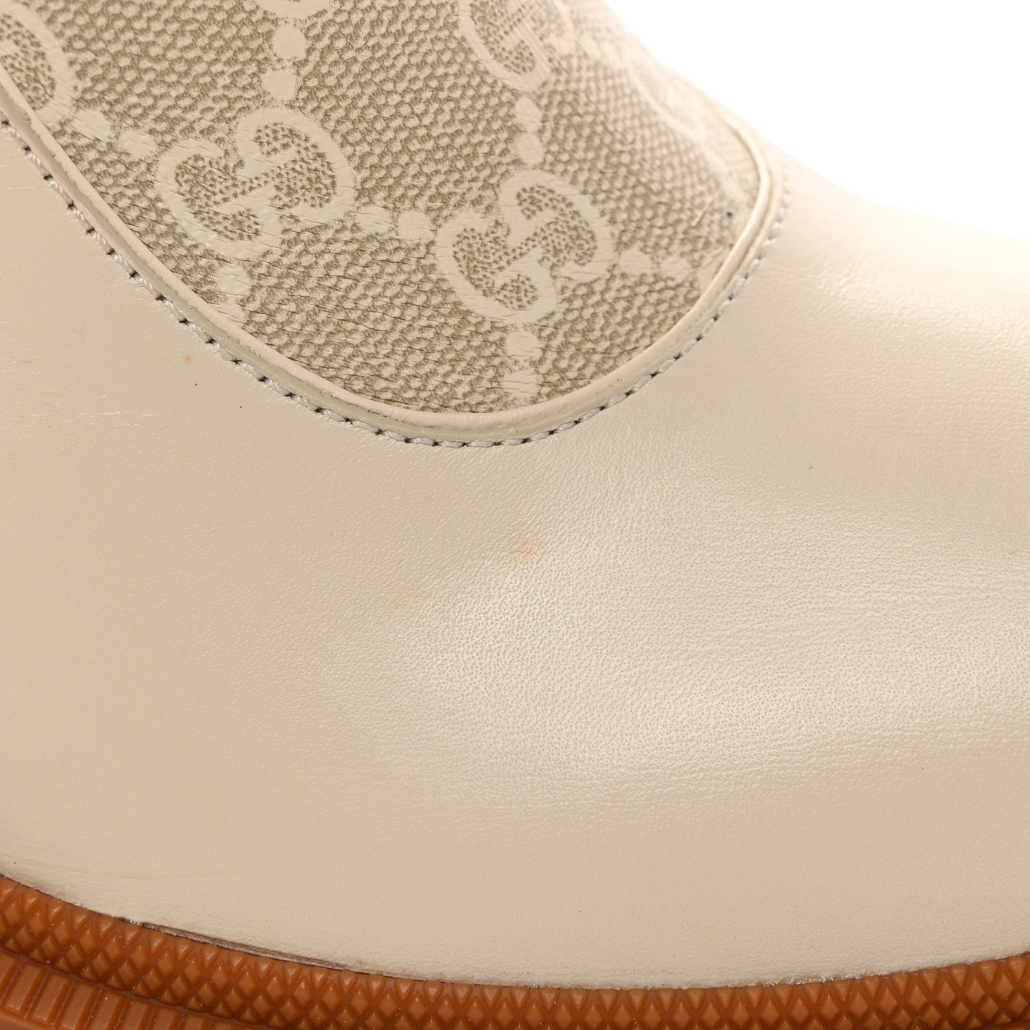 Kensington Calfskin Nappa GG Supreme Monogram Womens Double Buckle Ankle Boots 41.5 Mystic White Beige