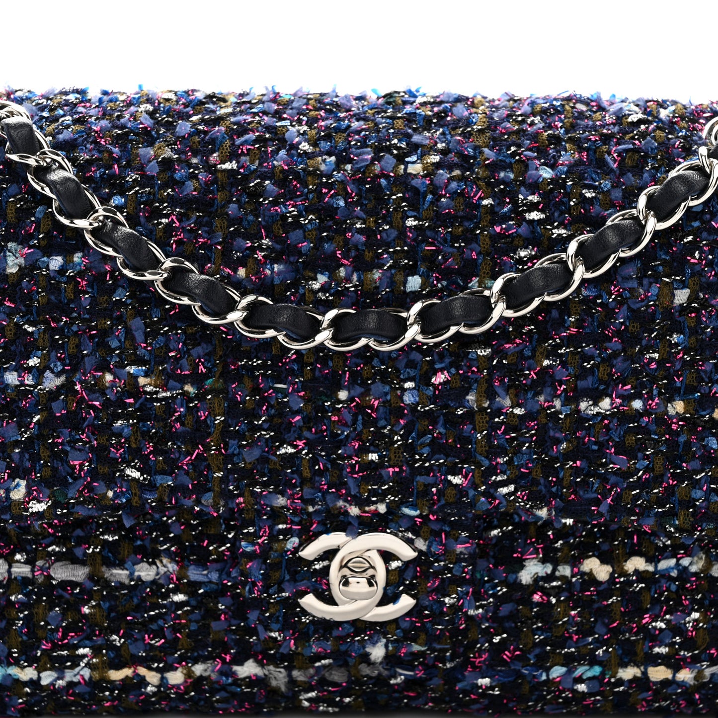 Tweed Chevron Quilted Medium Double Flap Blue Multicolor