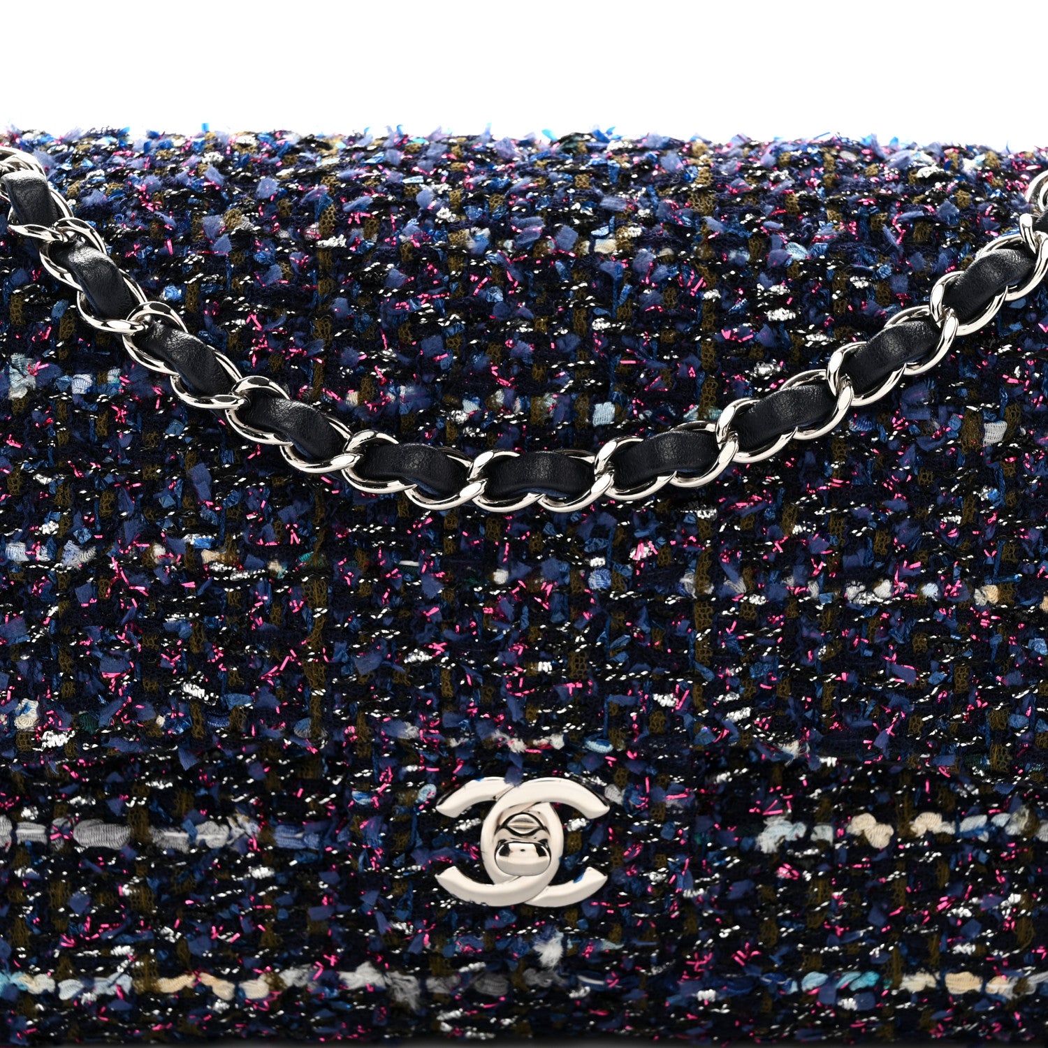 Chanel Tweed Chevron Quilted Medium Double Flap Blue Multicolor 8 of 11