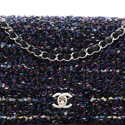 Chanel Tweed Chevron Quilted Medium Double Flap Blue Multicolor 8 of 11